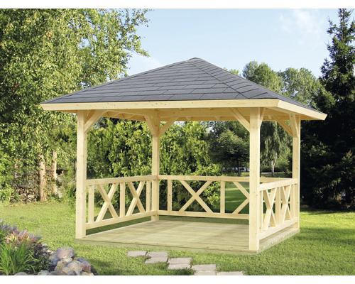 Pavillon Palmako Betty 9,0 m² carré avec garde-corps sans plancher 300 x 300 cm apprêt par immersion