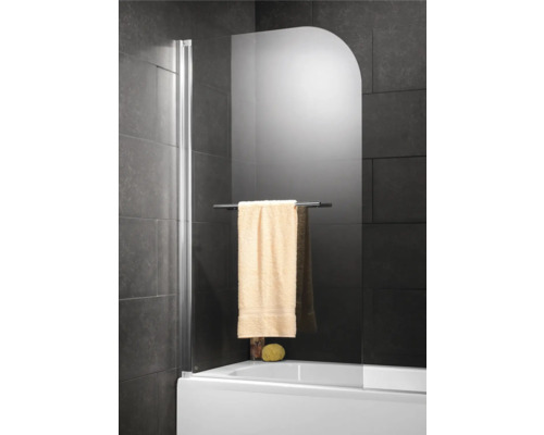 Badewannenaufsatz aus Glas mit Handtuchhalter im Badezimmer