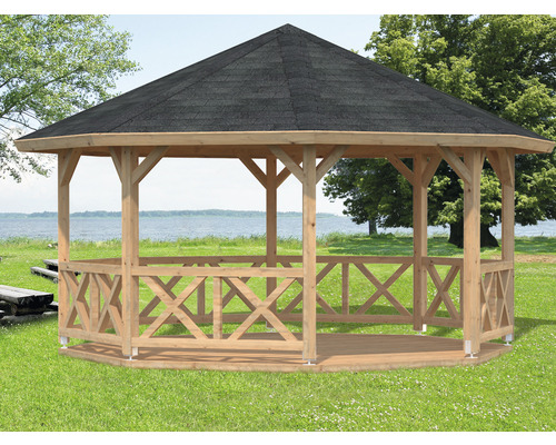 Pavillon Palmako Betty 18,0 m² octogonal avec garde-corps sans plancher 465 x 465 apprêt par immersion cm marron