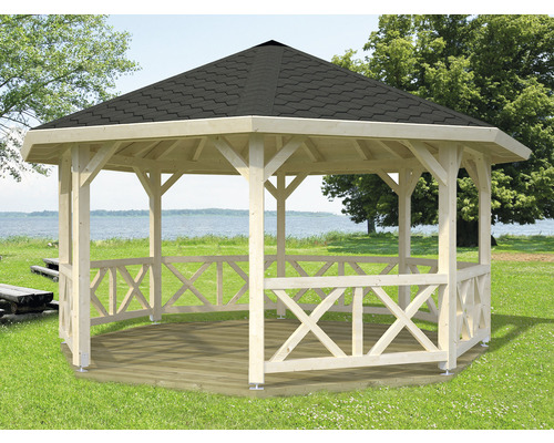 Pavillon Palmako Betty 18,0 m² achteckig mit Geländer ohne Fußboden 465 x 465 cm tauchgrundiert