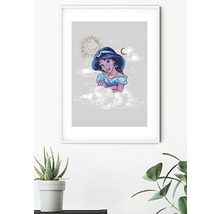 Image encadrée de Jasmine d''Aladdin, entourée de nuages, d''étoiles et de lunes