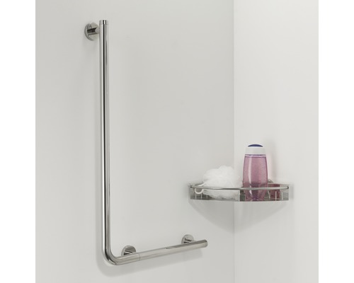 Barre d''appui en acier inoxydable et étagère d''angle dans la salle de bains
