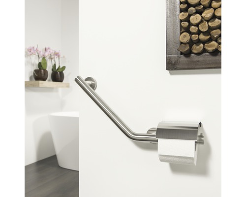 Toilettenpapierhalter mit Haltegriff aus Edelstahl im Badezimmer