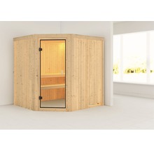 Sauna modulaire Karibu Bodo sans poêle ni couronne avec porte entièrement vitrée couleur bronze-thumb-0