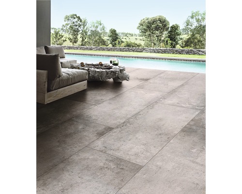 Dalle de terrasse FLAIRSTONE en grès cérame fin Loft Greige bords rectifiés 120 x 60 x 2 cm