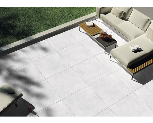 Dalle de terrasse FLAIRSTONE en grès cérame fin Ice Cube bords rectifiés 90 x 90 x 2 cm