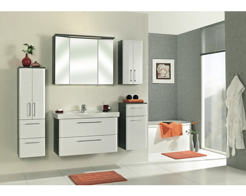 Ensemble de salle de bains moderne avec meuble-lavabo, armoire de toilette et armoire haute