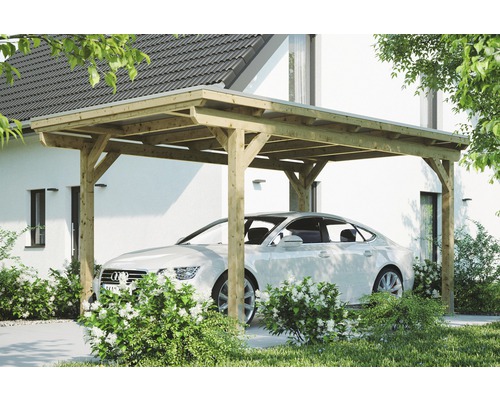 Carport simple Konsta panneaux de toiture en aluminium ancrage H comprise 304x500 cm naturel