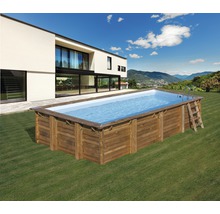 Ensemble de piscine hors sol en bois Gre rectangulaire 620x420x133 cm avec groupe de filtration à sable, skimmer, échelle, sable de filtration et intissé de protection du sol bois-thumb-3