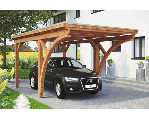 Einzelcarport Konsta Aluminium-Dachplatten inkl. 2 Einfahrtsbögen und H-Anker 304x500 cm eiche hell