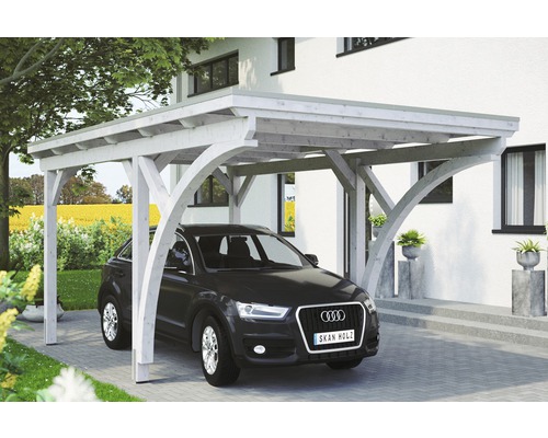 Carport simple Konsta panneaux de toiture en aluminium 2 arches et ancrage H compris 304x500 cm blanc