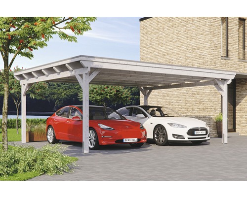 Carport double Konsta panneaux de toiture en aluminium ancrage H compris 618x500 cm blanc