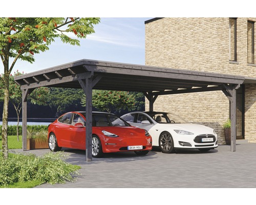Carport double Konsta panneaux de toiture en aluminium ancrage H compris 618x500 cm gris ardoise