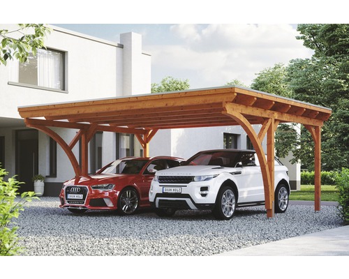 Doppelcarport Konsta Aluminium-Dachplatten inkl. 2 Einfahrtsbögen und H-Anker 618x500 cm eiche hell