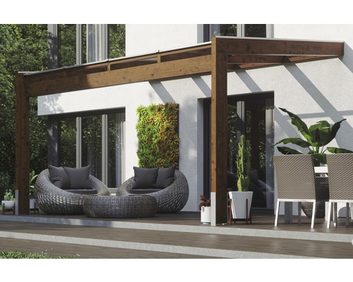 Terrassenüberdachung SKAN HOLZ Novara mit Pfostenlaschen 450x259 cm nussbaum