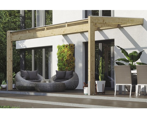 Toiture pour terrasse SKAN HOLZ Novara avec courroies de poteau 450x359 cm naturel