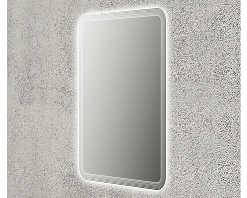 Rechteckiger Spiegel mit abgerundeten Ecken und LED-Beleuchtung