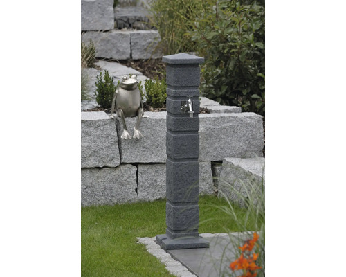 Gartenszene mit Wasserzapfsäule und Froschfigur