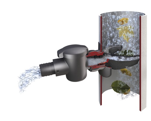 Regensammler mit Wasser und Blättern im Querschnitt dargestellt