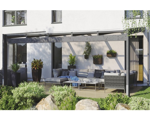 Terrassenüberdachung SKAN HOLZ Novara mit Pfostenlaschen 557x259 cm grau Terrassenüberdachung SKAN HOLZ Novara mit Pfostenlaschen 557x259 cm grau