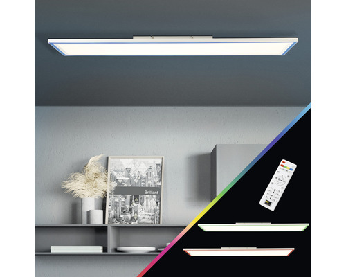 Panneau LED CCT RGB à intensité lumineuse variable 37W 3800 lm 2700-6500 K blanc chaud - blanc lumière du jour hxlxp 50x1200x30 mm avec télécommande Lanette blanc