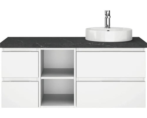 Waschtischunterschrank mit Aufsatzwaschbecken und Armatur