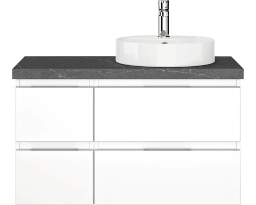 Waschtisch mit Waschbecken, Armatur und Unterschrank mit Schubladen