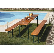 Ensemble table et bancs brasserie dimensions de la table 220 x 70 x 77 cm épicéa laqué marron, orange-thumb-3