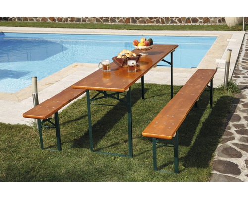 Ensemble table et bancs pliants largeur 70 cm épicéa 3 pièces nature -  HORNBACH