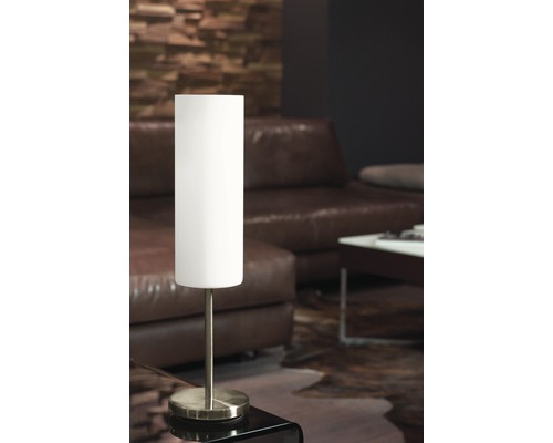 Lampe de table acier/verre 1 ampoule hxØ 460x105 mm Troy blanc laqué/nickel-mat