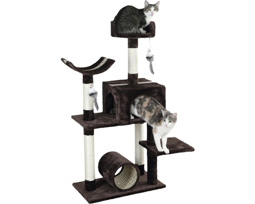 Brauner Kratzbaum mit zwei Katzen