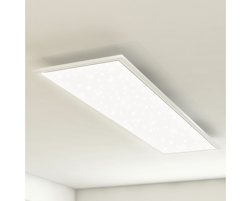 Plafonnier panneau LED à intensité lumineuse variable 36W 3800 lm CCT 3000- 6500 K 119,5x29,5 cm blanc + télécommande + ciel étoilé