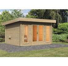 Chalet sauna Karibu Nordina sans poêle, avec vestibule et porte en bois avec verre à isolation thermique-thumb-0