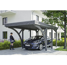 Carport simple SKAN HOLZ Friesland kit 6 avec panneaux de toiture en aluminium et ancrage pour poteaux H 314 x 555 cm gris