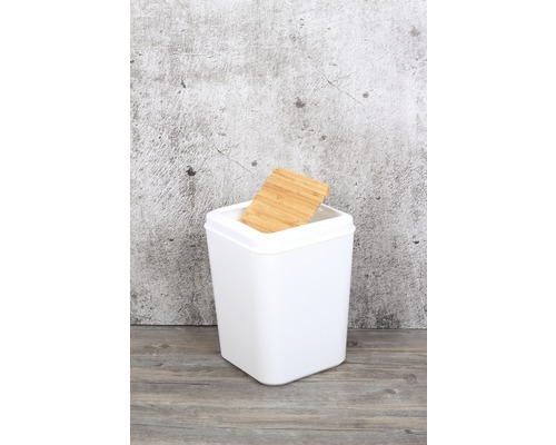 Poubelle à cosmétiques blanche avec couvercle en bambou