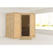 Sauna en bois massif Karibu Melanit 1 sans poêle ni couronne, avec porte entièrement vitrée couleur graphite-thumb-0