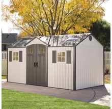 Abri de jardin avec porte double, fenêtres et lucarnes