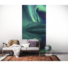 Raum mit Fototapete Nordlicht, Sofa, Teppich und Globus