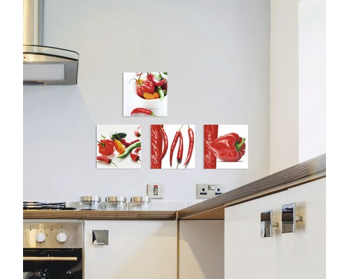 Image murale en plusieurs parties avec des motifs de piment dans une cuisine