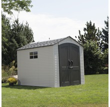 Abri de jardin en plastique avec double porte et fenêtre sur pelouse