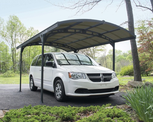 Carport simple PALRAM Atlas 5000 288x495 cm anthracite-bronze Abri voiture indépendant avec une voiture garée dessous