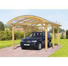 Holz Carport mit schwarzem Auto