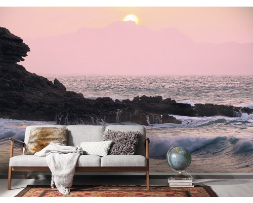 Papier peint photo avec côte rocheuse et vue sur la mer dans le salon