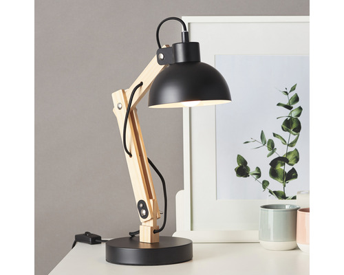 Lampe de bureau Moda 1 ampoule h 415 mm bois naturel noir