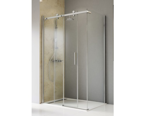 Porte de douche avec paroi latérale SCHULTE TouraPlus ExpressPlus 120 x 80 cm couleur du profilé chrome décor de vitre verre transparent avec verre antitache butée de porte à gauche butée de paroi latérale à droite poignée barre