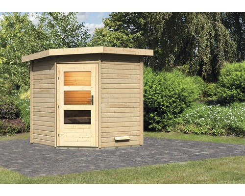 Chalet sauna Karibu Rubin 1 sans poêle, avec porte en bois avec verre transparent