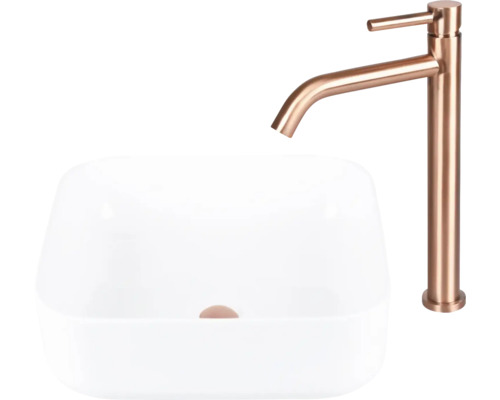 Waschtisch mit Aufsatzwaschbecken und Armatur