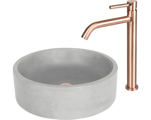 Vasque ronde en béton avec robinet