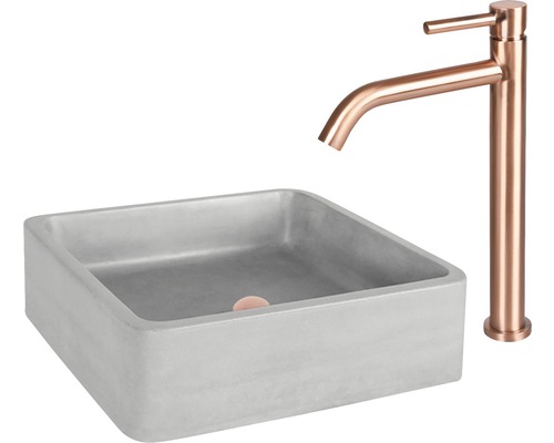 Vasque à poser en béton avec robinet