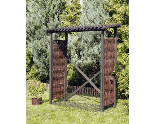 Brise-vue en bois avec paillasson en osier pour le jardin